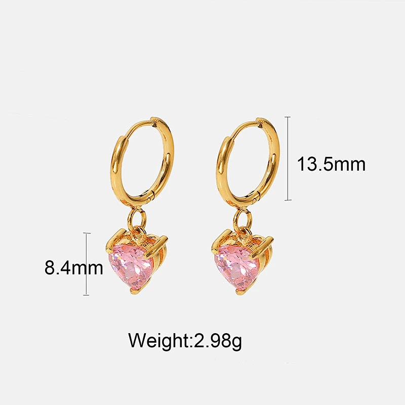 Pink Heart Earrings Cubic Zirconia Drop Earrings Wholesale
