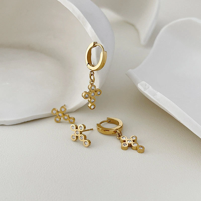 2022 New Hoop Earrings Cross Zircon Earrings