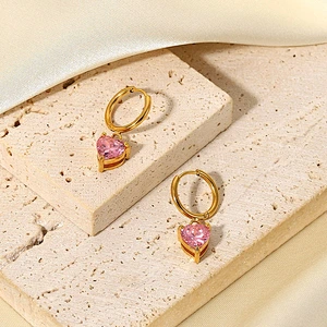 Pink Heart Earrings Cubic Zirconia Drop Earrings Wholesale