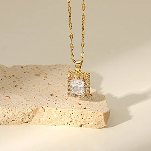 Fashion Stainless Steel Necklace Zircon Pendant Necklace