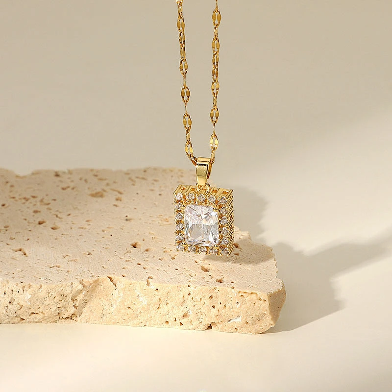 Fashion Stainless Steel Necklace Zircon Pendant Necklace