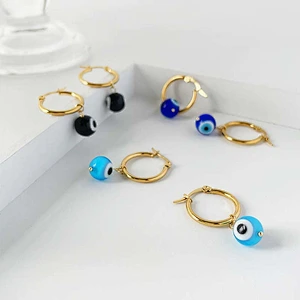 Stainless Steel Multi-Color Eye Hoop Earrings