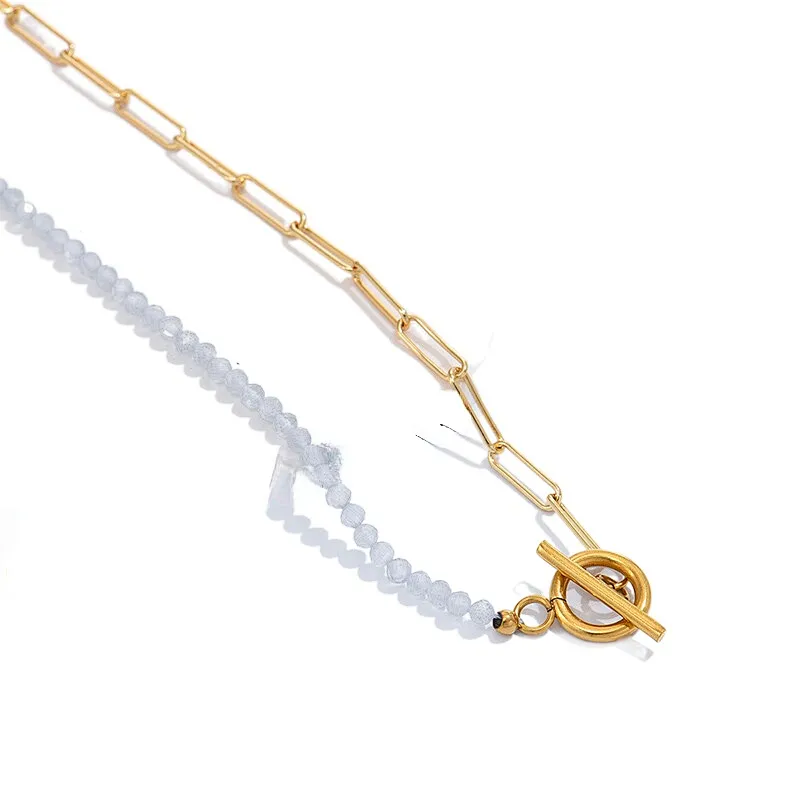 Simple OT Buckle Beaded Necklace Stainless Steel Chain Necklace