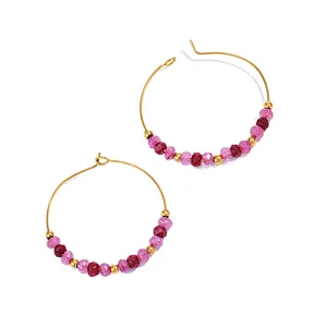 Simple Beaded Colorful Stud Earrings Steel Hoop Earrings