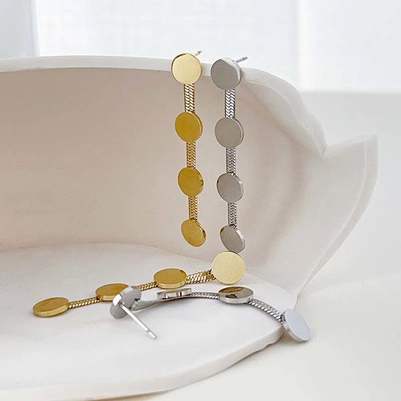 Stainless Steel Round Accessory Snake Chain Earrings