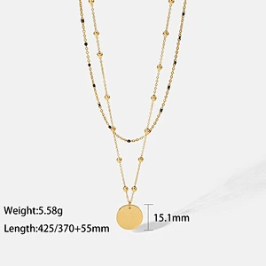 Bead Chain Necklace Steel Disc Pendant Necklace Jewelry