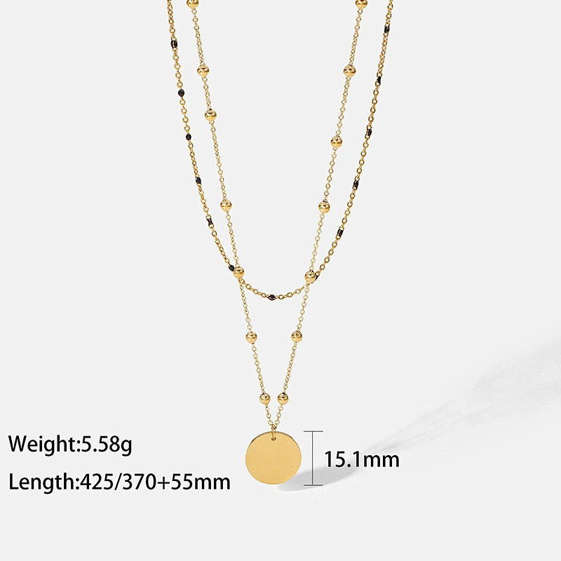 Bead Chain Necklace Steel Disc Pendant Necklace Jewelry