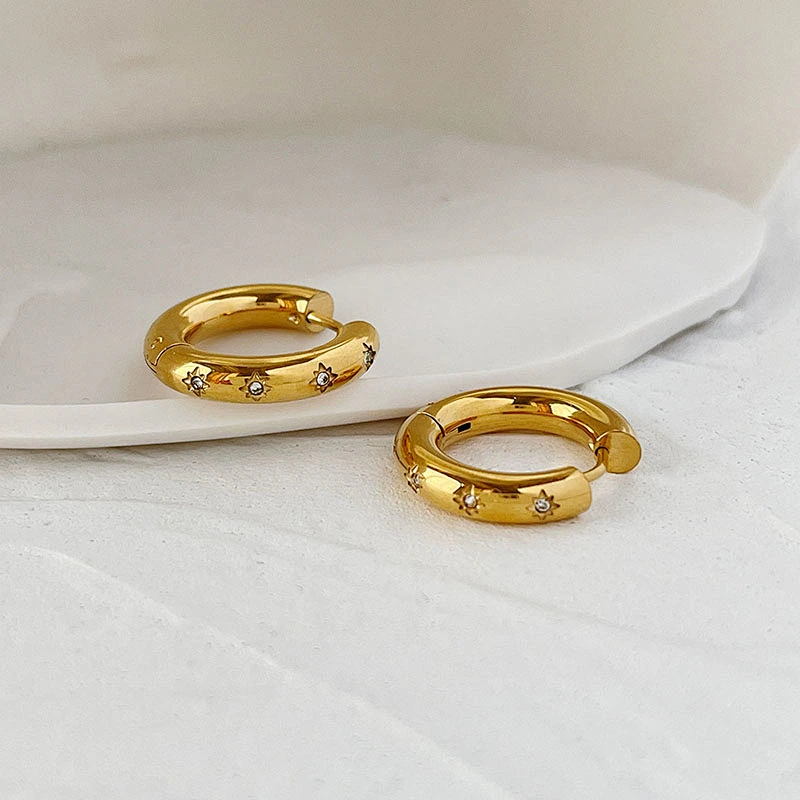 Cute Small Hoop Earrings Stainless Steel Zircon Earrings