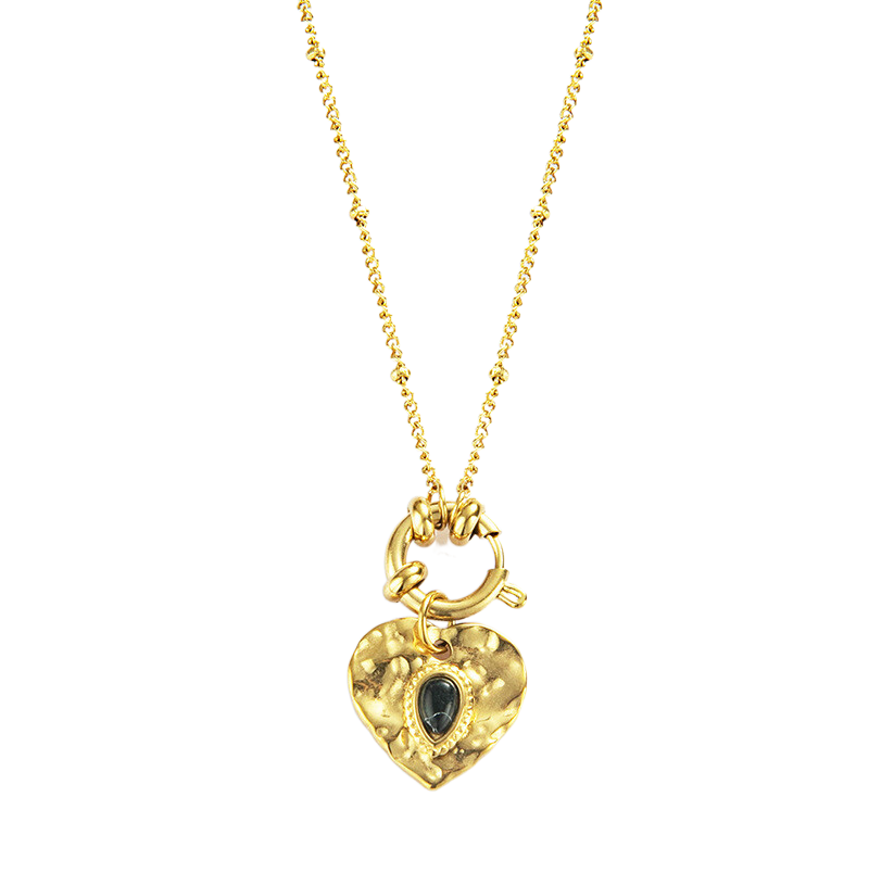 Chain Necklace Of Stainless Steel Embossed Heart Pendant