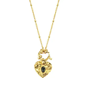Chain Necklace Of Stainless Steel Embossed Heart Pendant