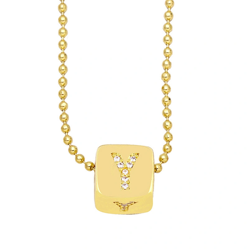 Geometric Gold Plated Zirconia Letters Pendant Necklace