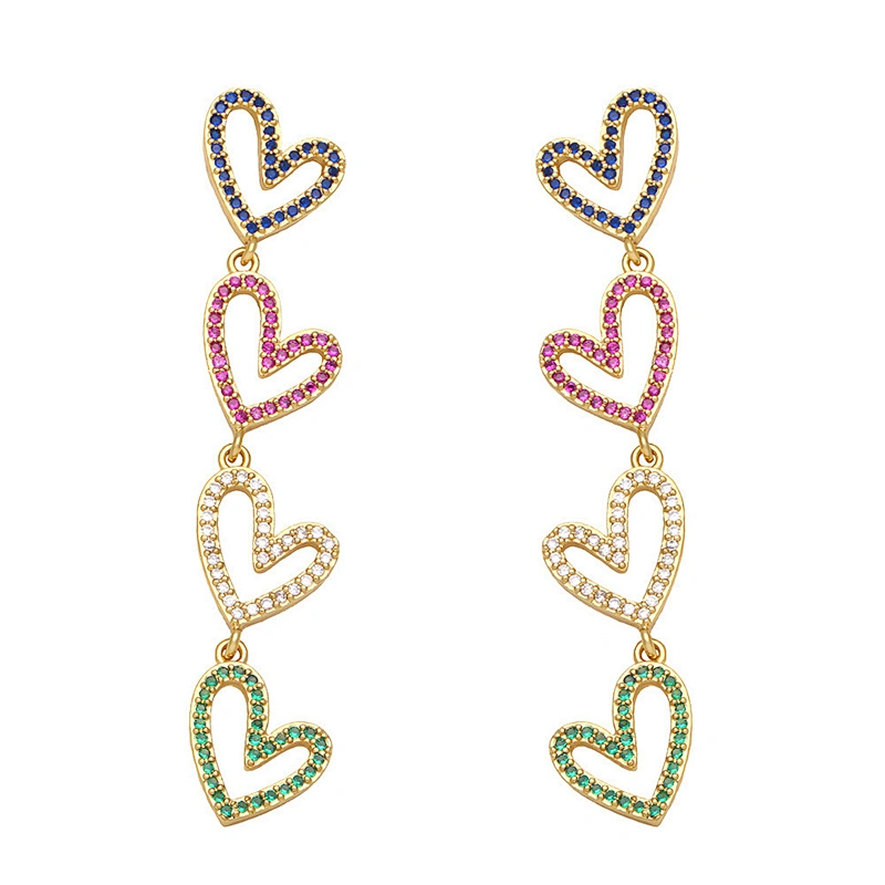 Heart Star Gold Plated Copper CZ Stone Women Girls Earrings