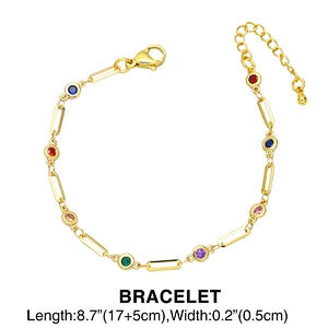 Necklace Bracelet Jewlry Set Colorful Zirconia Brass Jewelry