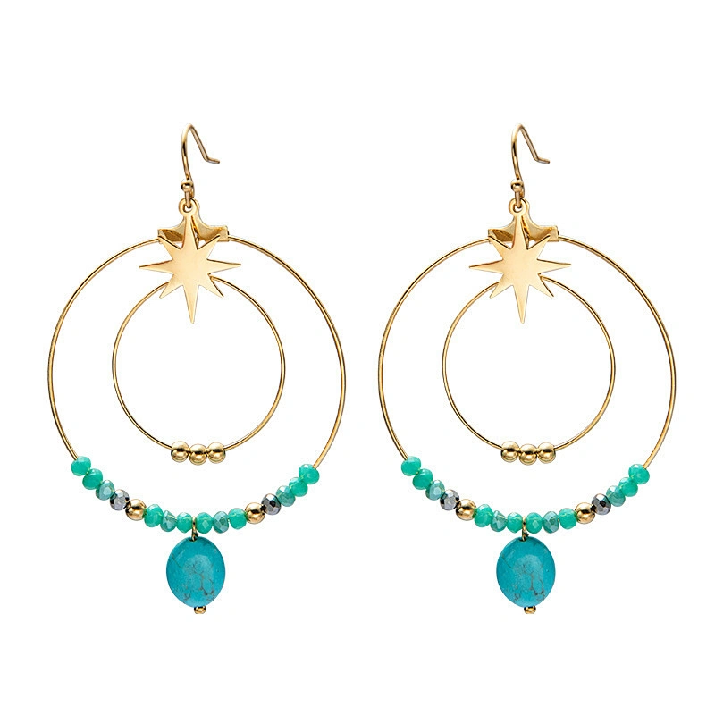 Handmade Beaded Large Hoop Stainless Steel Drop Earrings