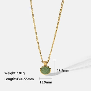 Vintage Jade Pendant Steel Necklace Clavicle Chain Ladies