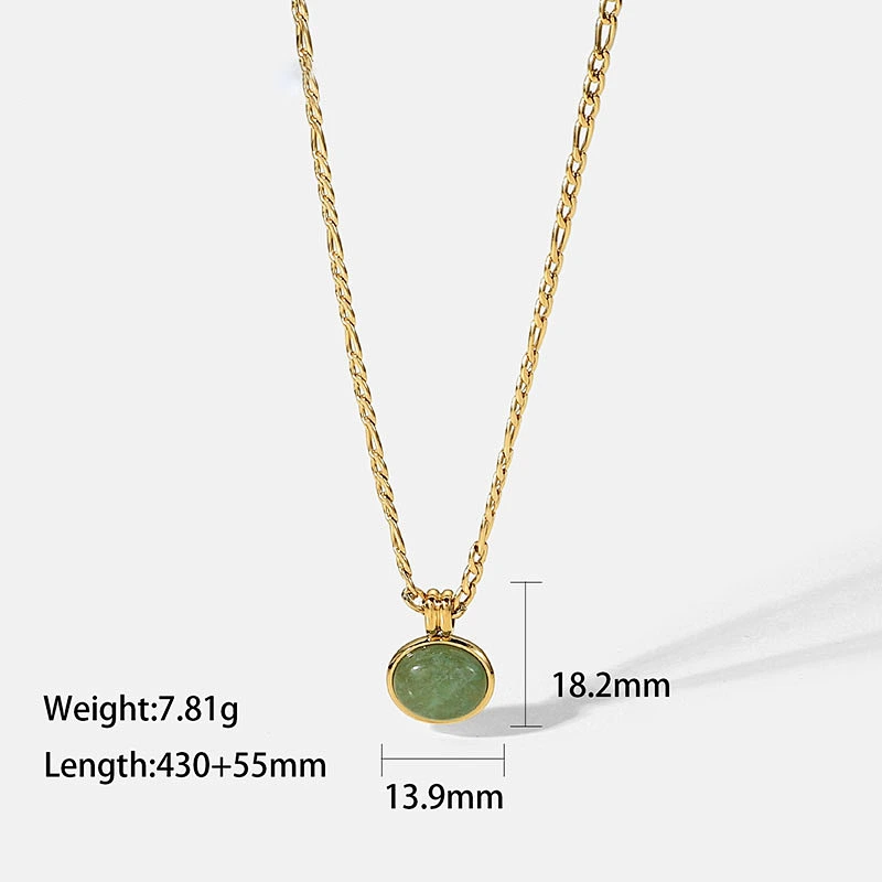 Vintage Jade Pendant Steel Necklace Clavicle Chain Ladies