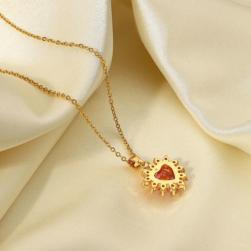 Pink Heart Shaped Cubic Zirconia Pendant Necklace Women