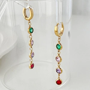Women's Long Tassel Earrings Colorful Zircon Earrings