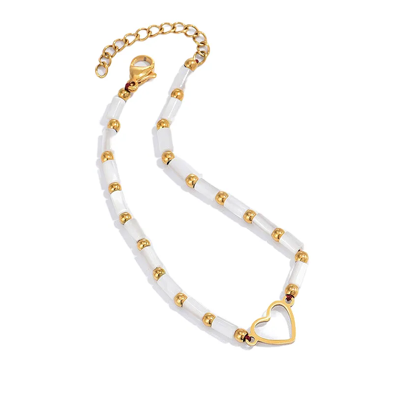 New Crystal Bracelet Stainless Steel Heart Pendant Bracelet