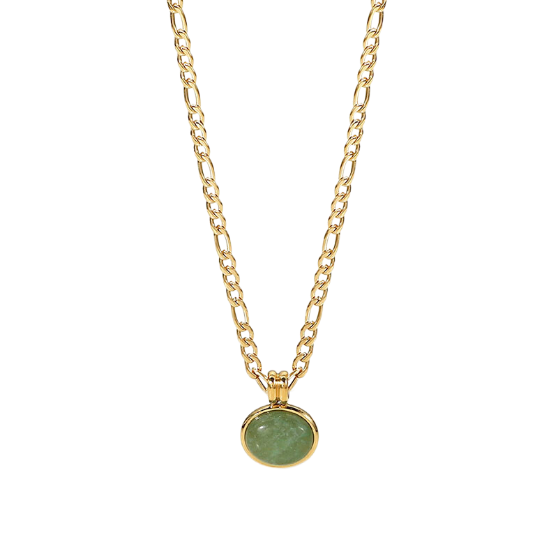 Vintage Jade Pendant Steel Necklace Clavicle Chain Ladies