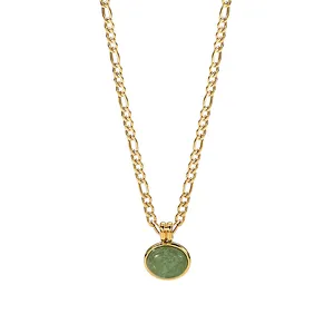Vintage Jade Pendant Steel Necklace Clavicle Chain Ladies