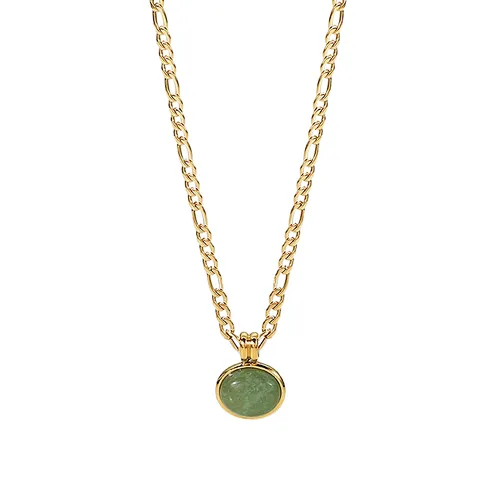 Vintage Jade Pendant Steel Necklace Clavicle Chain Ladies