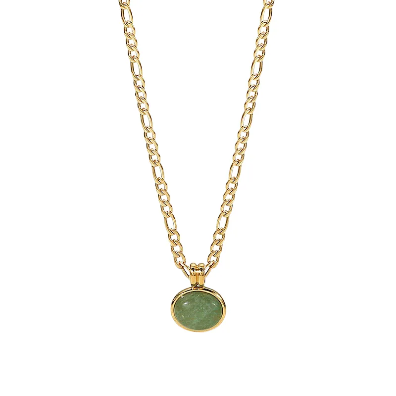 Vintage Jade Pendant Steel Necklace Clavicle Chain Ladies