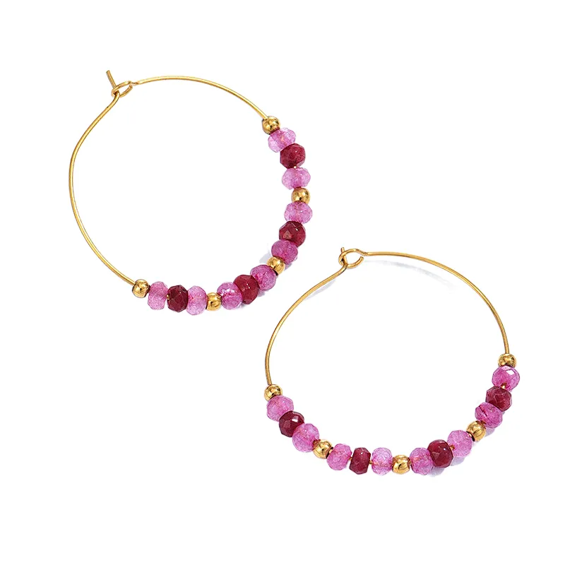 Simple Beaded Colorful Stud Earrings Steel Hoop Earrings
