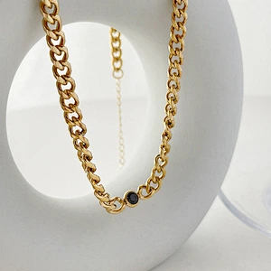 Gold Chain Zircon Titanium Steel Necklace Simple Bracelet Women Set