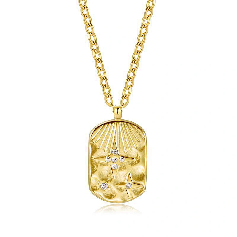 Stainless Steel Square Necklace Zircon Necklace