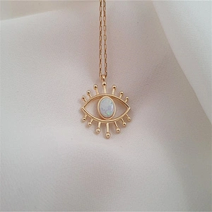 Trendy Gold Color Chain Evil Eye Opal Pendant Women Necklace