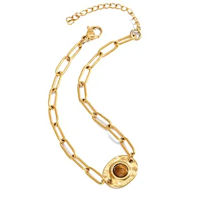 Gold Hollow Chain Bracelet Natural Stone Bracelet