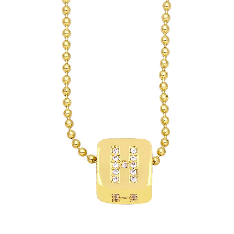 Geometric Gold Plated Zirconia Letters Pendant Necklace