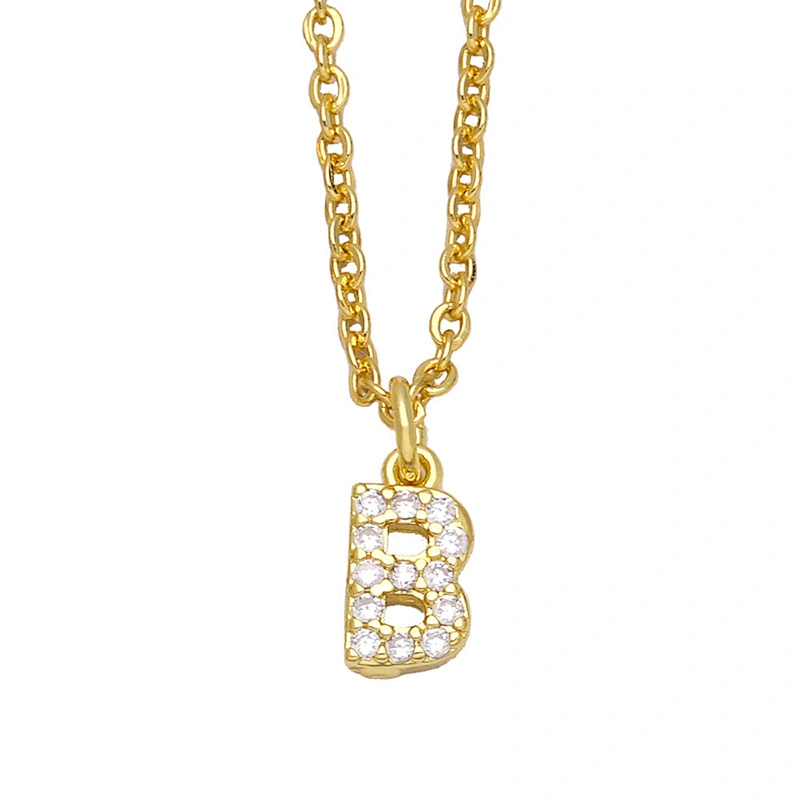 18k Gold Plated DIY Letters Necklace With CZ Diamond Pendant