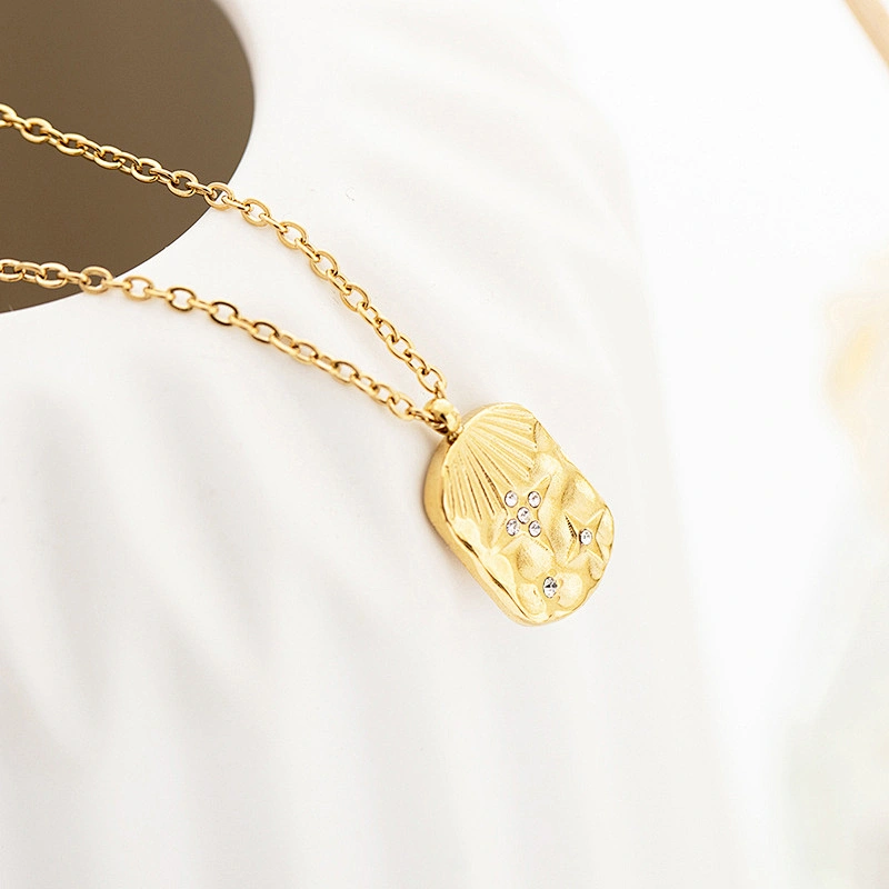 Stainless Steel Square Necklace Zircon Necklace