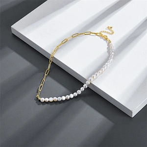 Copper Plated 14K Chain Necklace Pearl Chain Choker Necklace