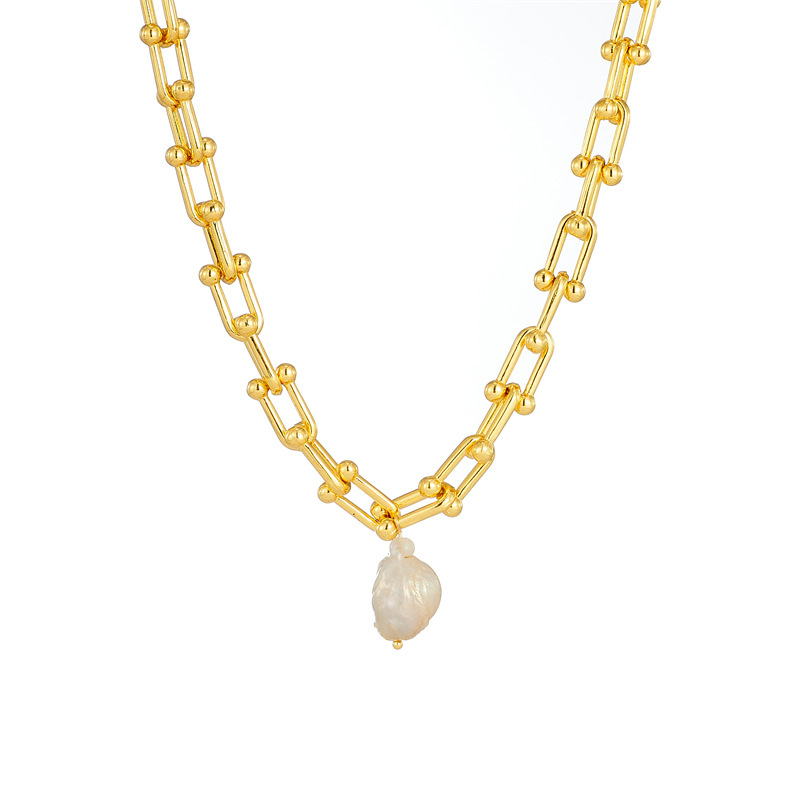 Fashion Freshwater Pearls Gold Plated Chain Necklace