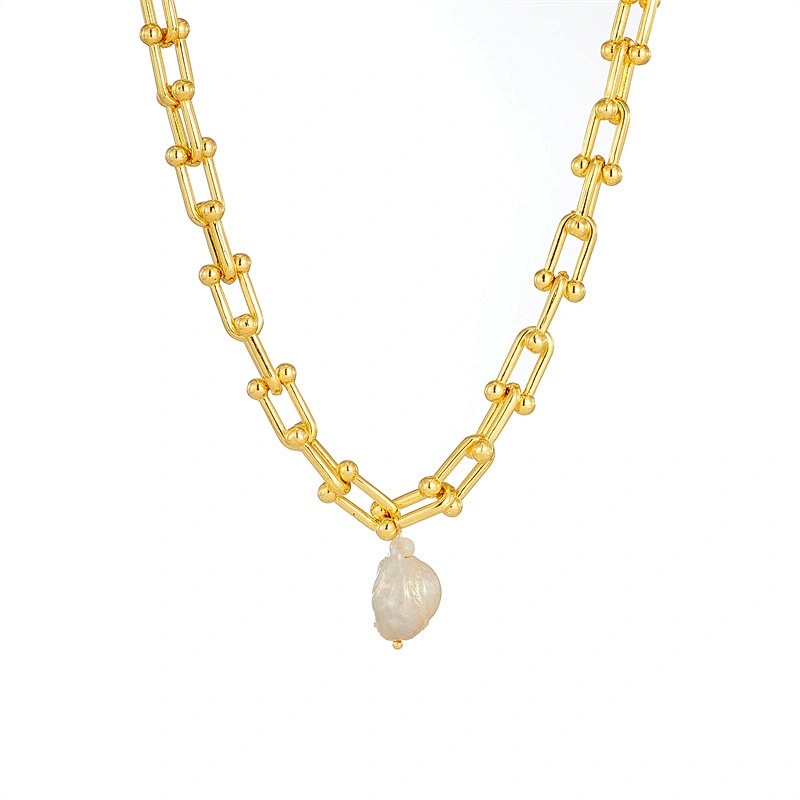 Fashion Freshwater Pearls Gold Plated Chain Necklace
