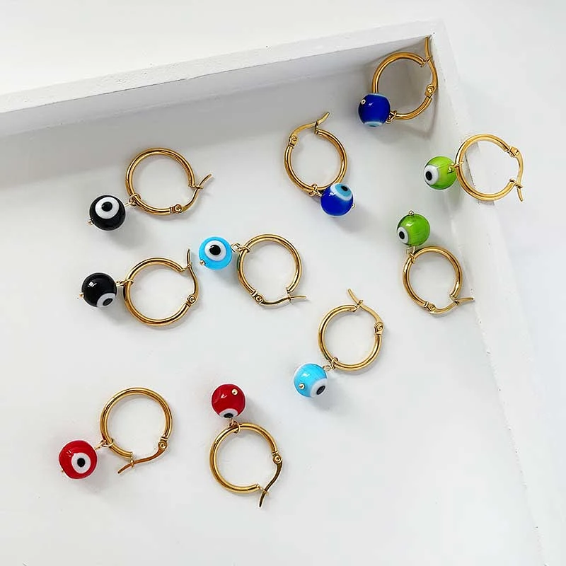 Stainless Steel Multi-Color Eye Hoop Earrings