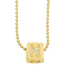 Geometric Gold Plated Zirconia Letters Pendant Necklace