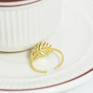 Stainless Steel Leaf Ring Steel Open Design Adjustable Ring