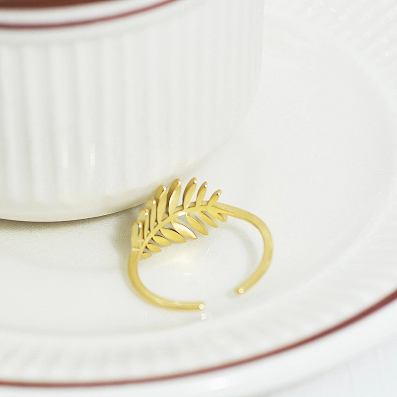 Stainless Steel Leaf Ring Steel Open Design Adjustable Ring