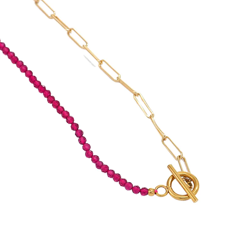 Simple OT Buckle Beaded Necklace Stainless Steel Chain Necklace