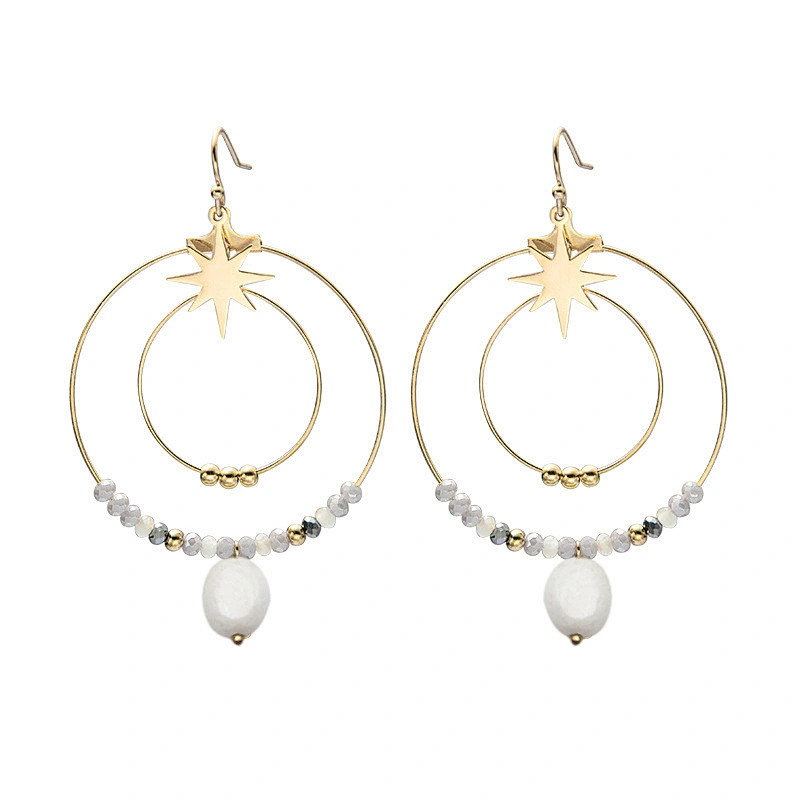 Handmade Beaded Large Hoop Stainless Steel Drop Earrings