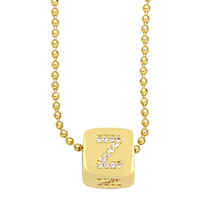 Geometric Gold Plated Zirconia Letters Pendant Necklace