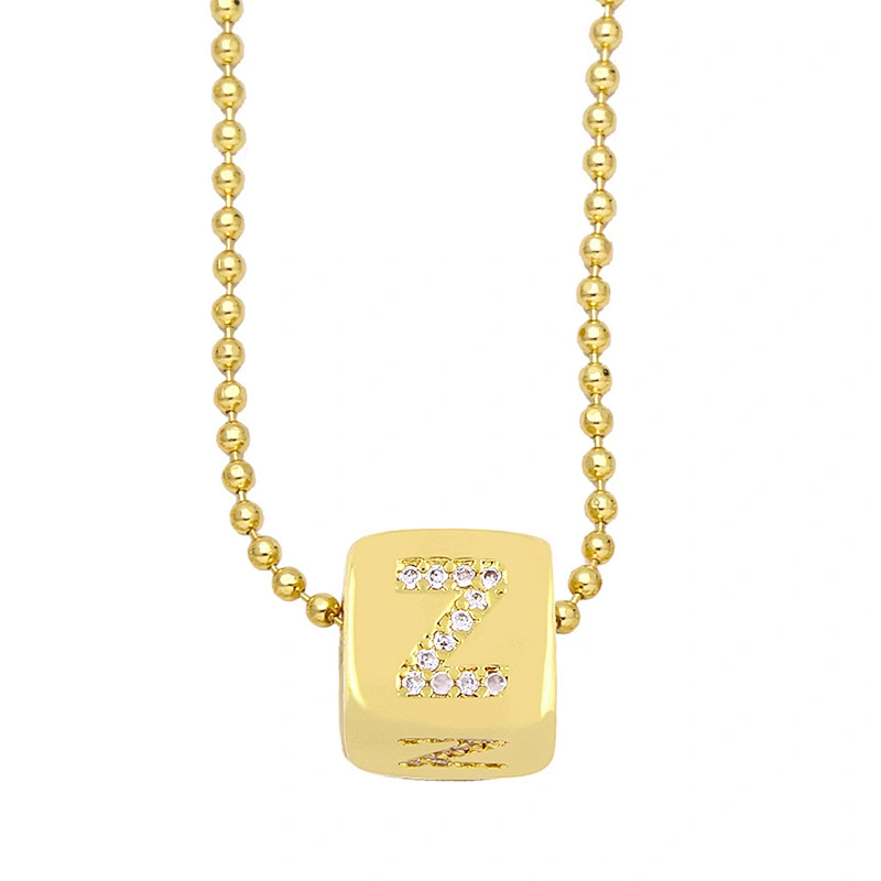Geometric Gold Plated Zirconia Letters Pendant Necklace