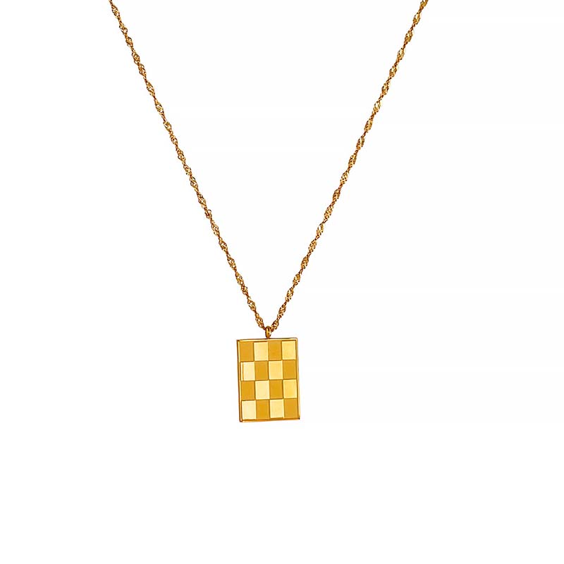 Stainless Steel Checkerboard Small Square Necklace