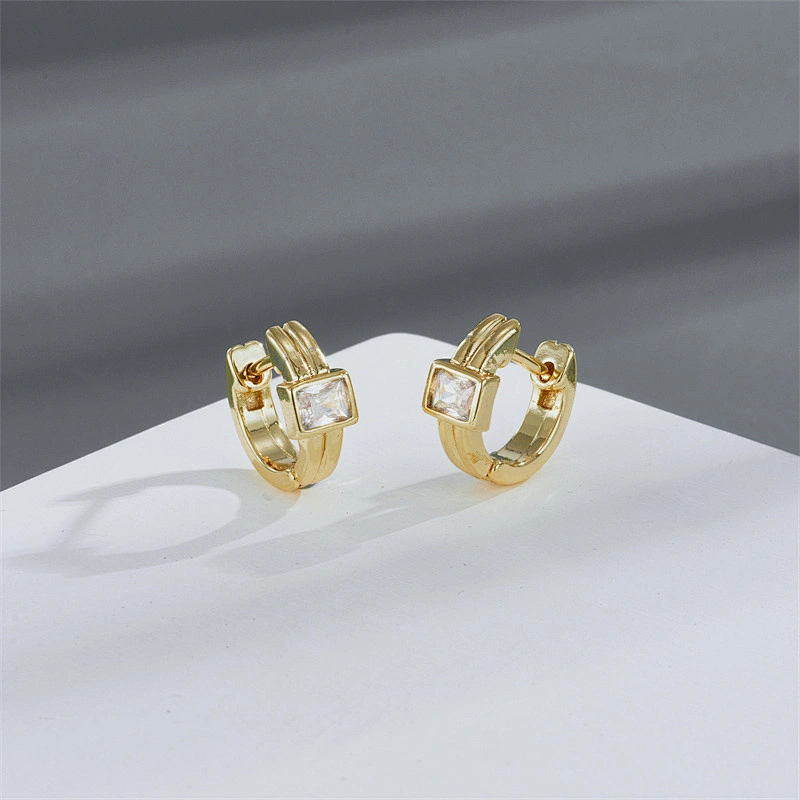 Rock Style Zircon Earrings Copper Plated Hoop Earrings