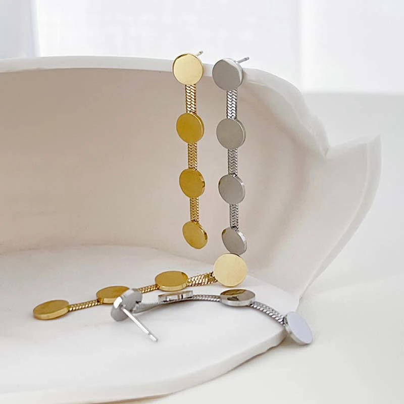 Stainless Steel Round Accessory Snake Chain Earrings