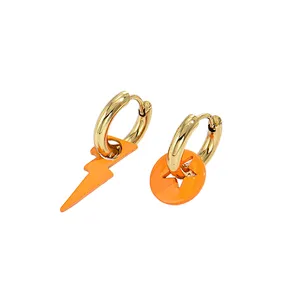 Simple Lightning Drop Earrings Stainless Steel Hoop Earrings